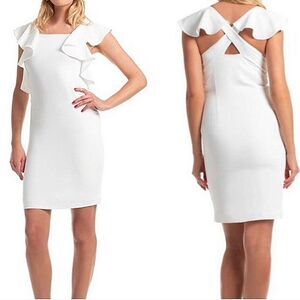 Trina Turk White Sleeveless Ruffle Izumi Sleeveless Cross Back Flounce Dress 6